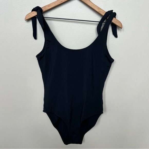 Beth Richards COCO Black One Piece Swimsuit Size Large Tie Shoulder U Back Swim - Picture 6 of 13